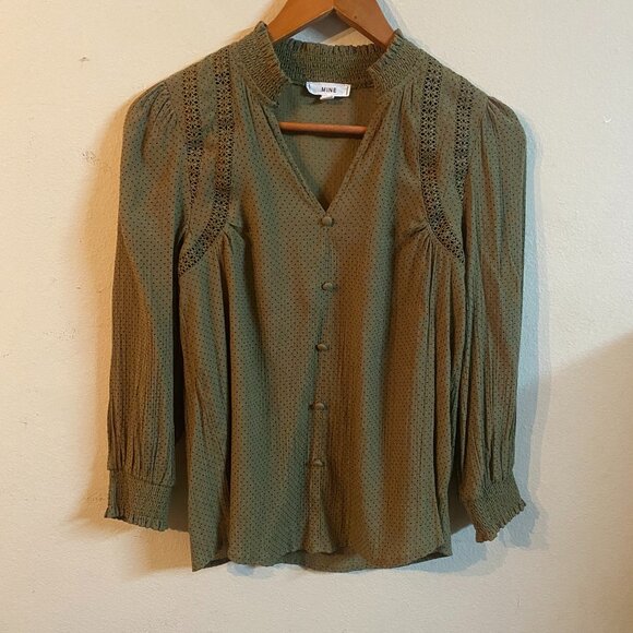 MINE SMALL OLIVE GREEN LONG SLEEVE TOP / NEW WITHOUT TAG - Picture 1 of 4